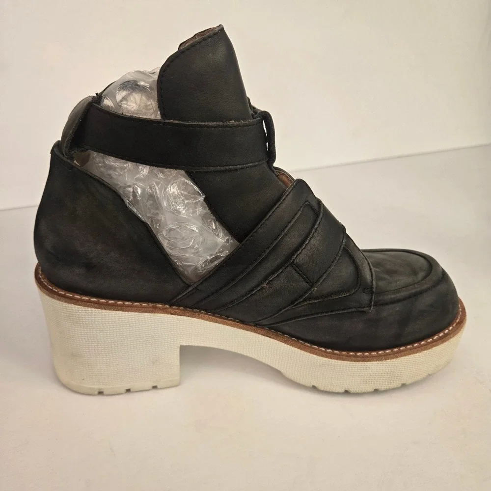 Jeffrey Campbell Coltrane Leather Buckle Platform Ankle Boots Black Women's US 6